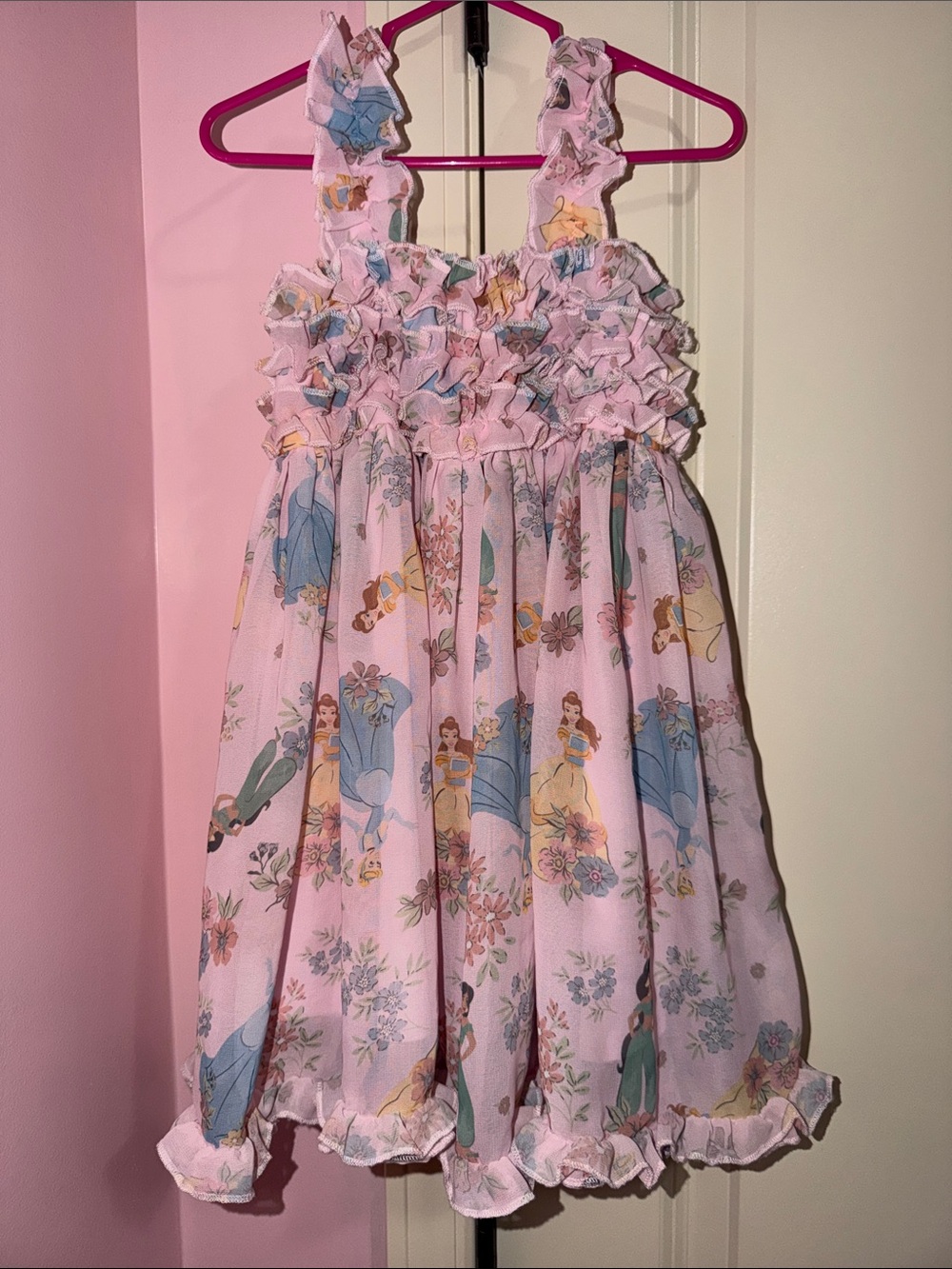 Pink Princess Print Ruffle Dress